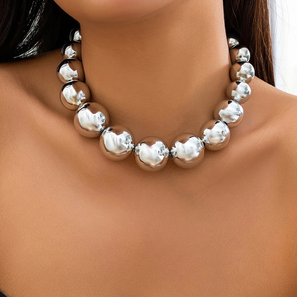 Women Big Ball Bead Chain Necklace